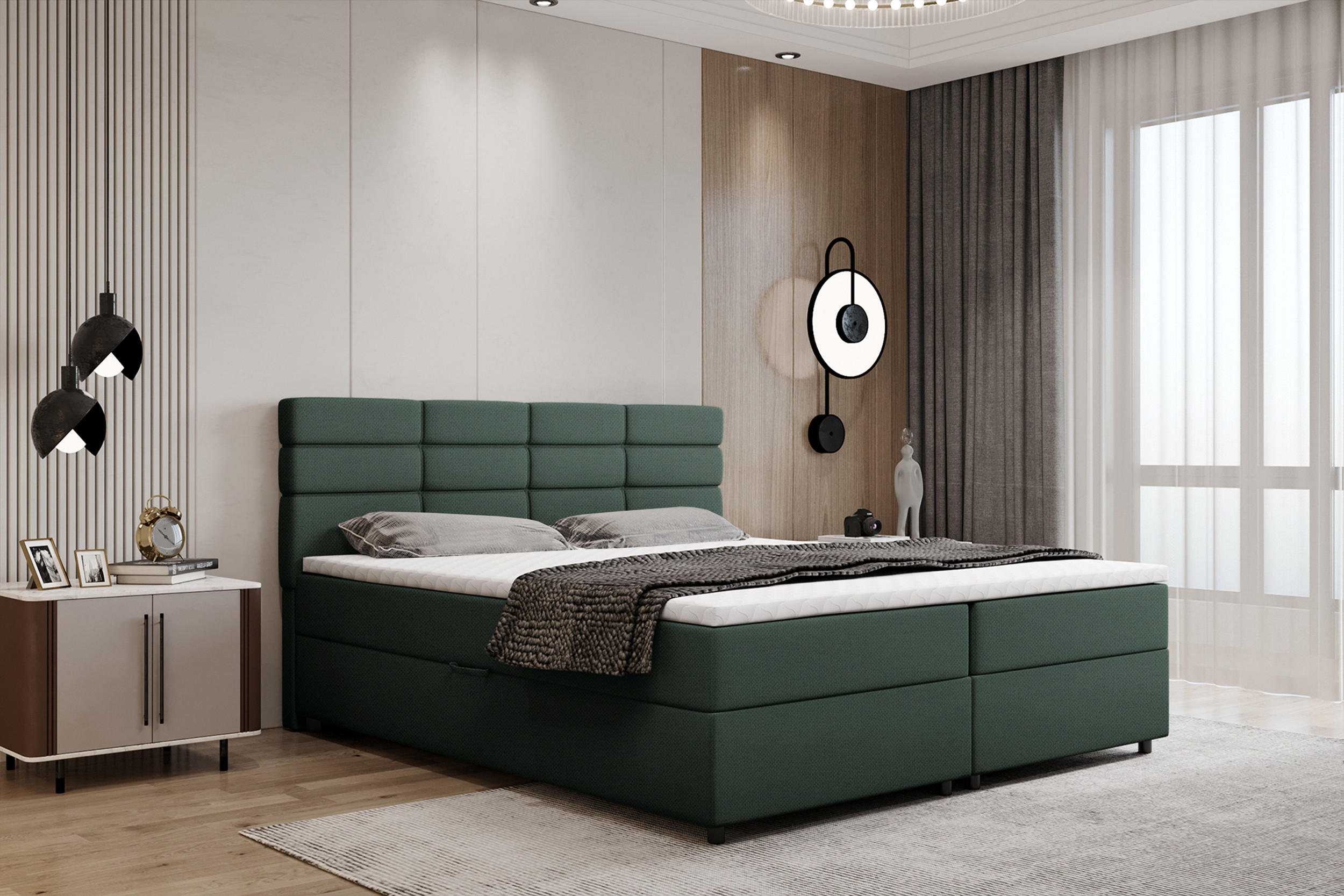 BOXBETT Reve 180 x 200 cm mit Bettkasten und Lattenrost ohne matratze - dunkelgrün - Dunkelblau, Holz (180/200cm) - Panda Möbel