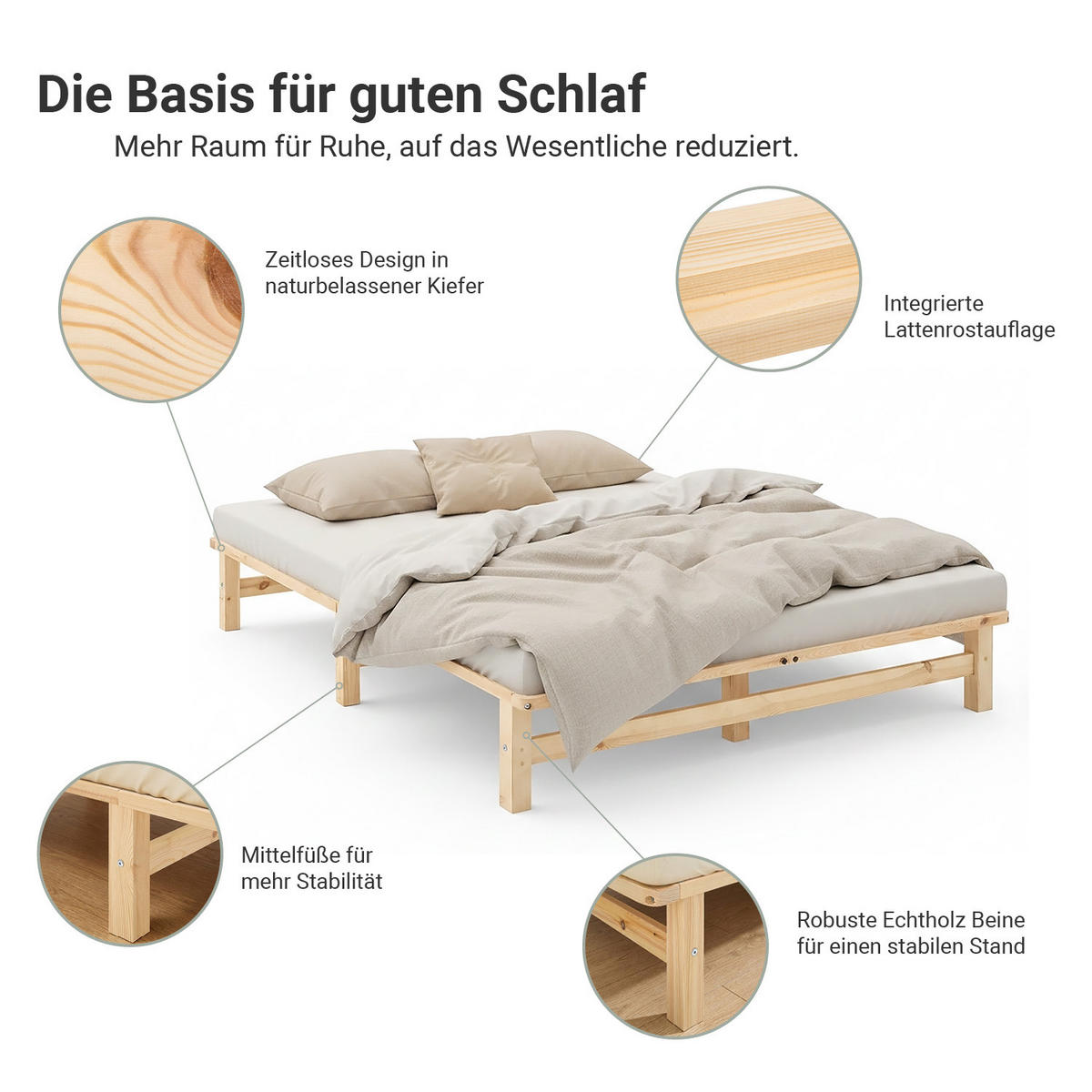 HOLZBETT mit Matratze 160/200 cm natur - Naturfarben, Holz (160/200cm) - Homestyle4u