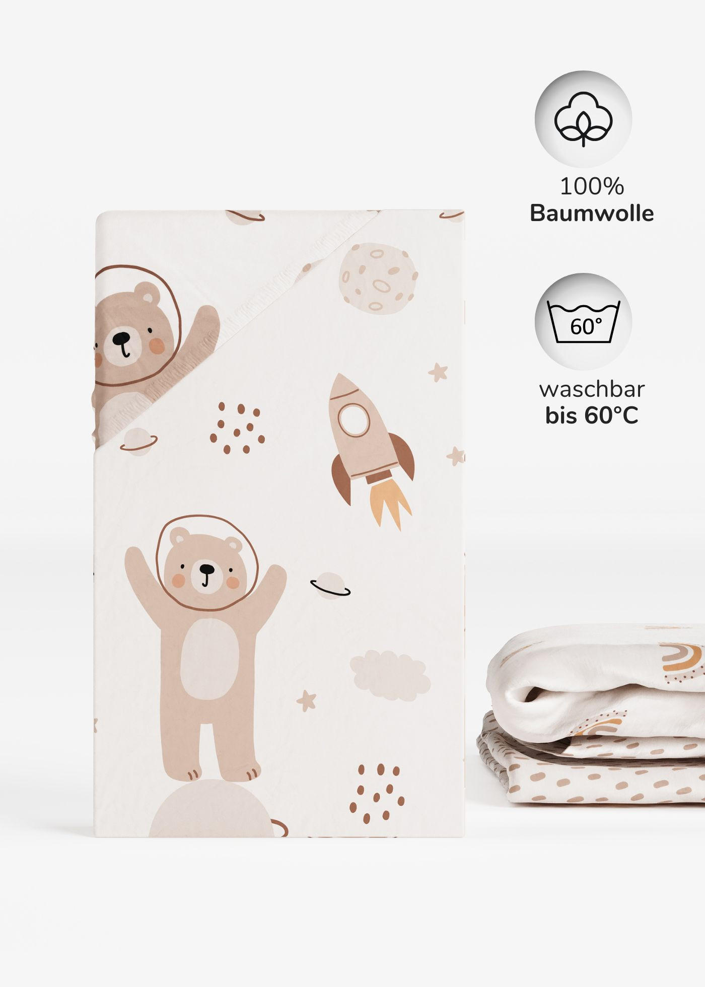 SPANNBETTLAKEN Organic Space Adventure 75x100 cm | Spannbetttuch für Laufgitter & Babymatratzen - Beige/Braun, Textil (75/100cm) - Sämann – make a difference.