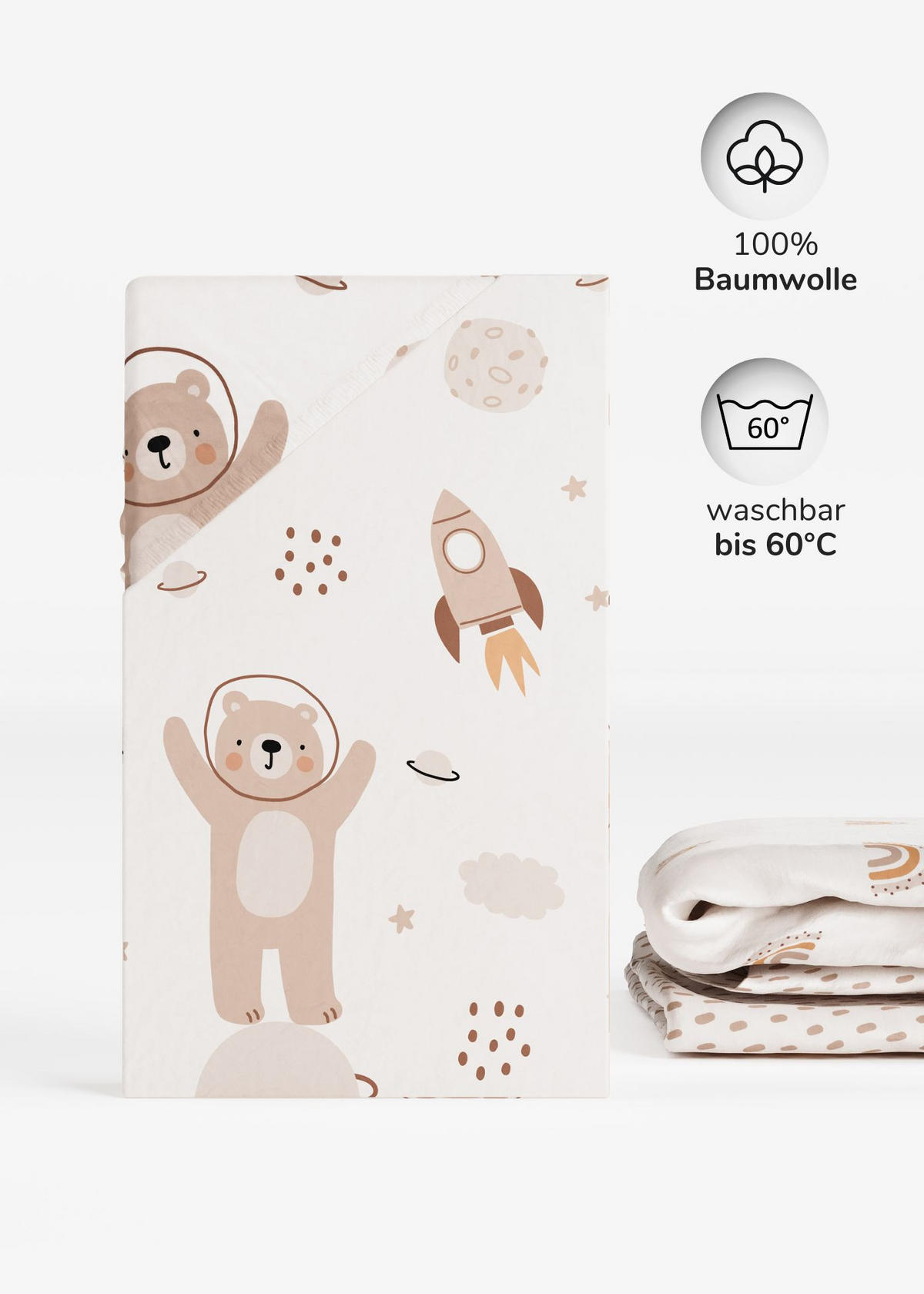 SPANNBETTLAKEN Organic Space Adventure 75x100 cm | Spannbetttuch für Laufgitter & Babymatratzen - Beige/Braun, Textil (75/100cm) - Sämann – make a difference.