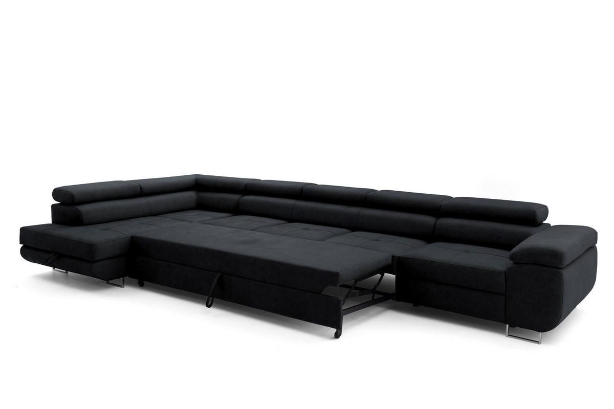ECKSOFA WILD XXL Links mit Schlaffunktion 125x240 Velours Graphit - Silberfarben/Graphitfarben, Holz/Textil (400/200cm) - Muffo