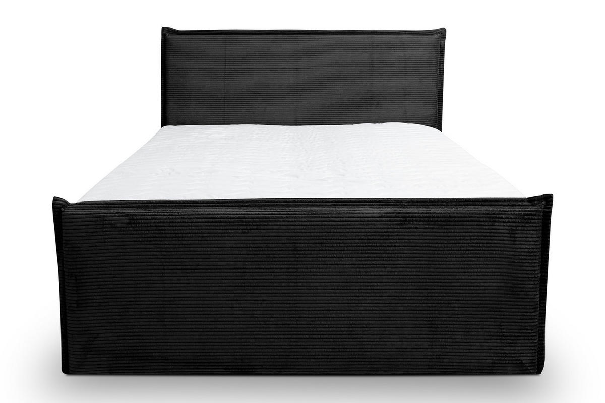 BOXBETT Vanessa mit 2 Bettkästen, 140x200, Farbe: Schwarz, Cordstoff, mit Bonell-Matratze inkl. Topper - Schwarz, Holz/Kunststoff (140/200cm) - VENASI MÖBEL