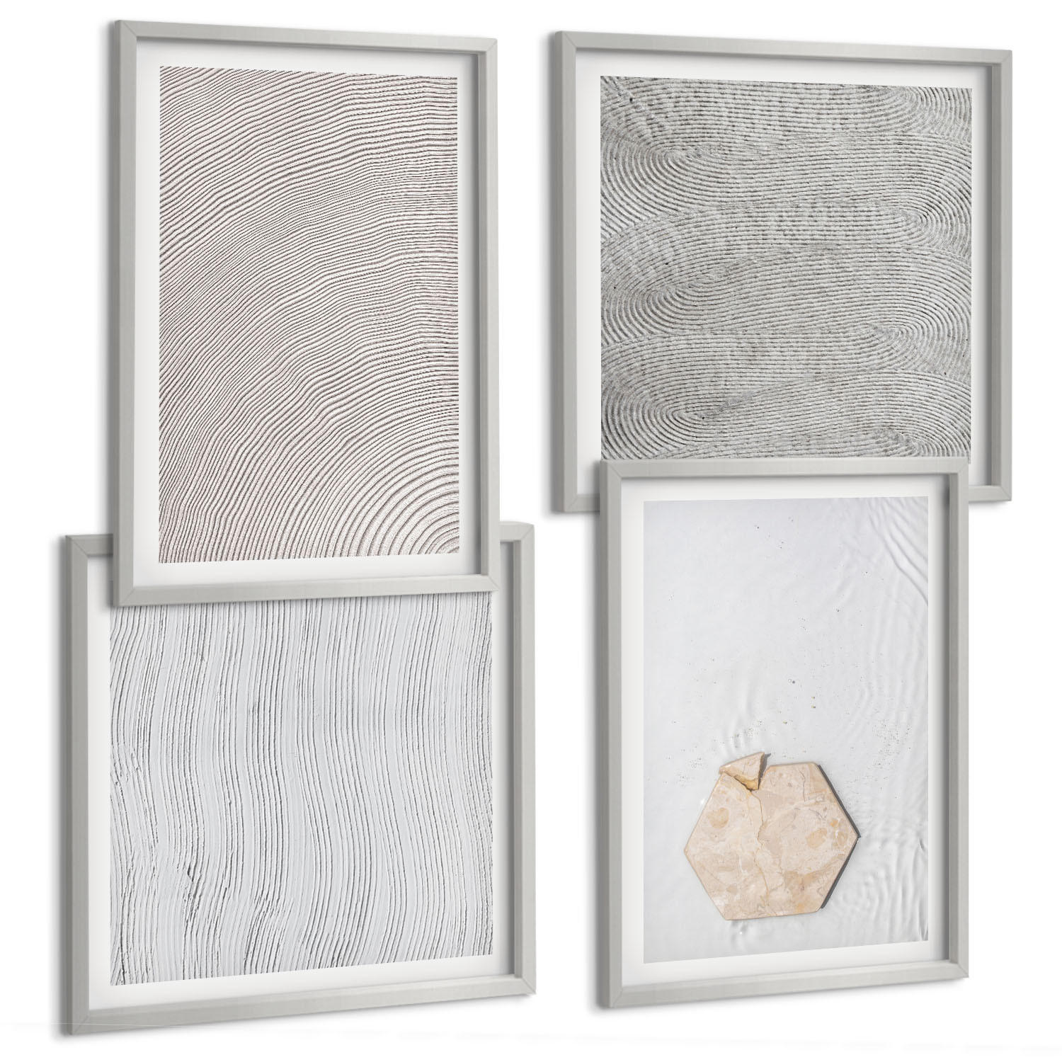BILDER SET 4er Set - 50x50 cm & 40x60 cm Silberner Rahmen - Leichte Boho-Sandtexturen - Silberfarben, Kunststoff (50/50cm) - TULUP