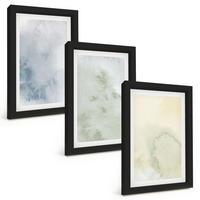 BILDER SET 3er Set - 20x30 cm Schwarzer Rahmen - Pastellfarben auf Leinwand - Schwarz, Kunststoff (20/30cm) - TULUP