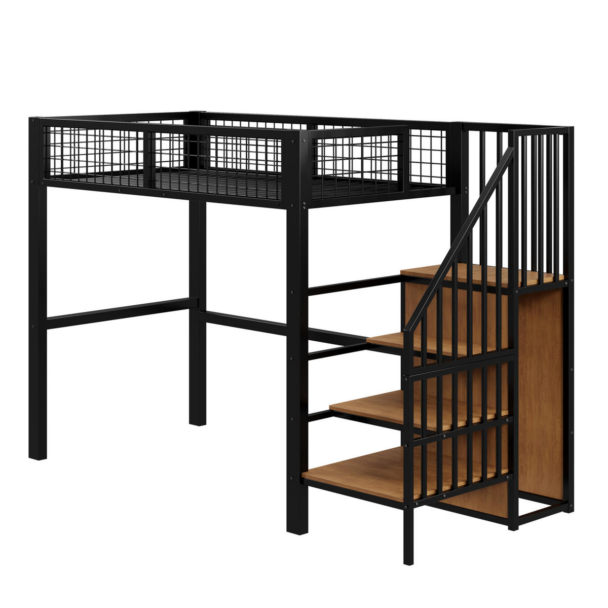 HOCHBETT 90/200 cm aus Metall mit Leiter und Kleiderschrank Schwarz - Schwarz, Metall (90/200cm) - Modenvie