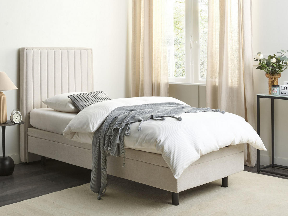 BETT 90/200 cm Hellbeige Duke II - Beige, Textil (90/200cm) - Beliani