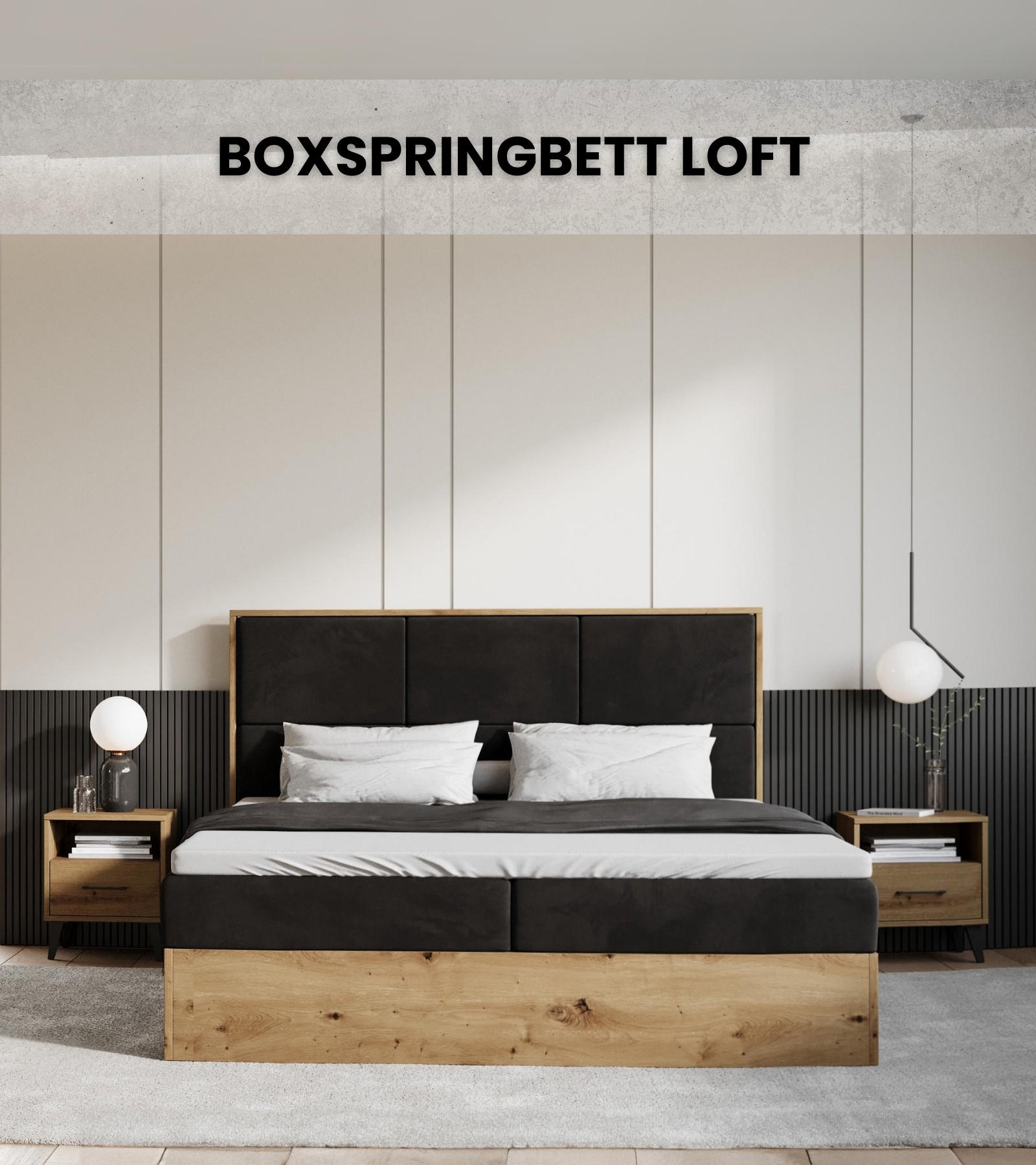 BOXBETT Loft mit Topper 140/200 Braun|Schwarz - Schwarz/Braun, Holzwerkstoff/Textil (140/200cm) - Bromarkt