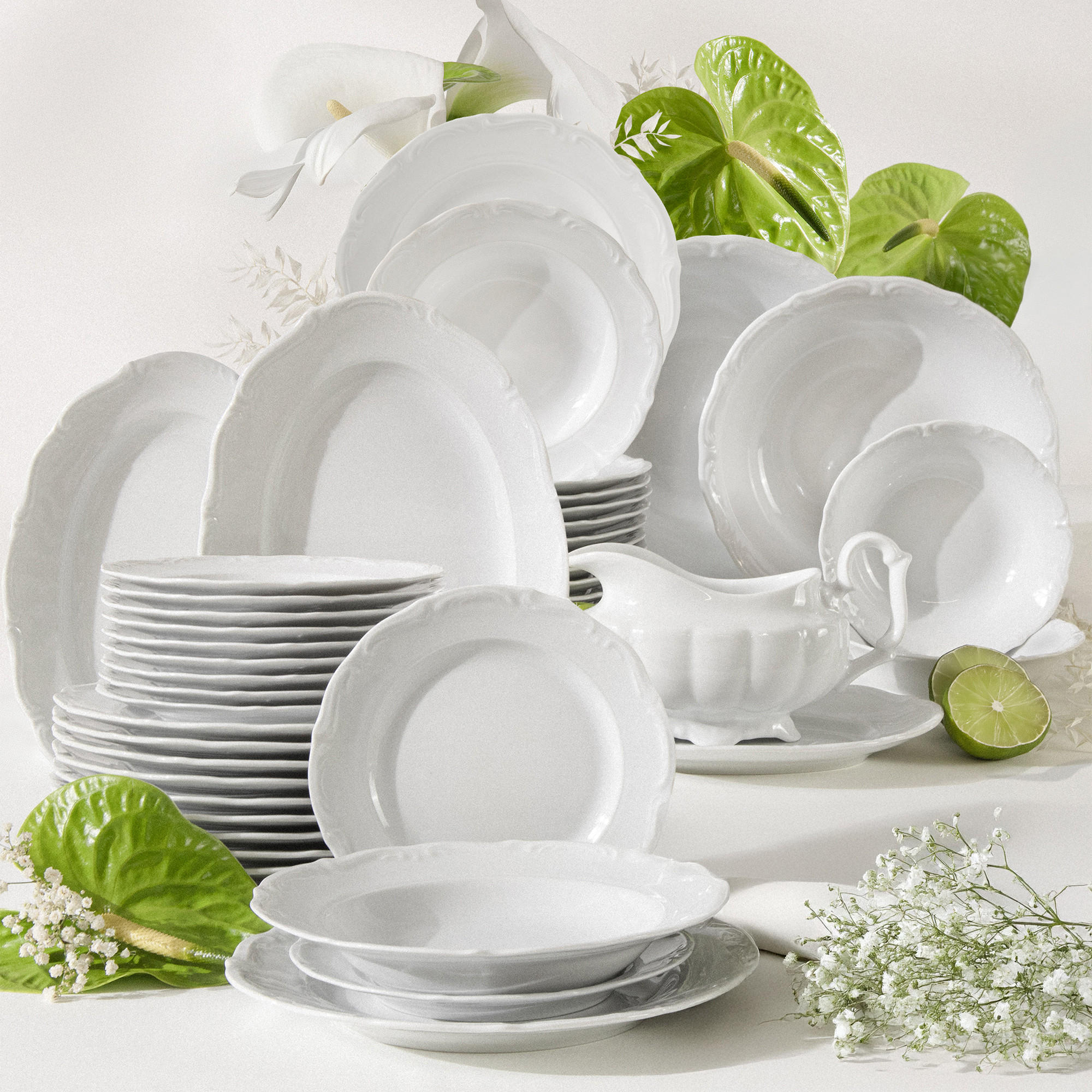 TAFELSERVICE Chodziez MARIA TERESA 44-tlg - Weiß, Keramik (25/2/25cm) - KONSIMO®