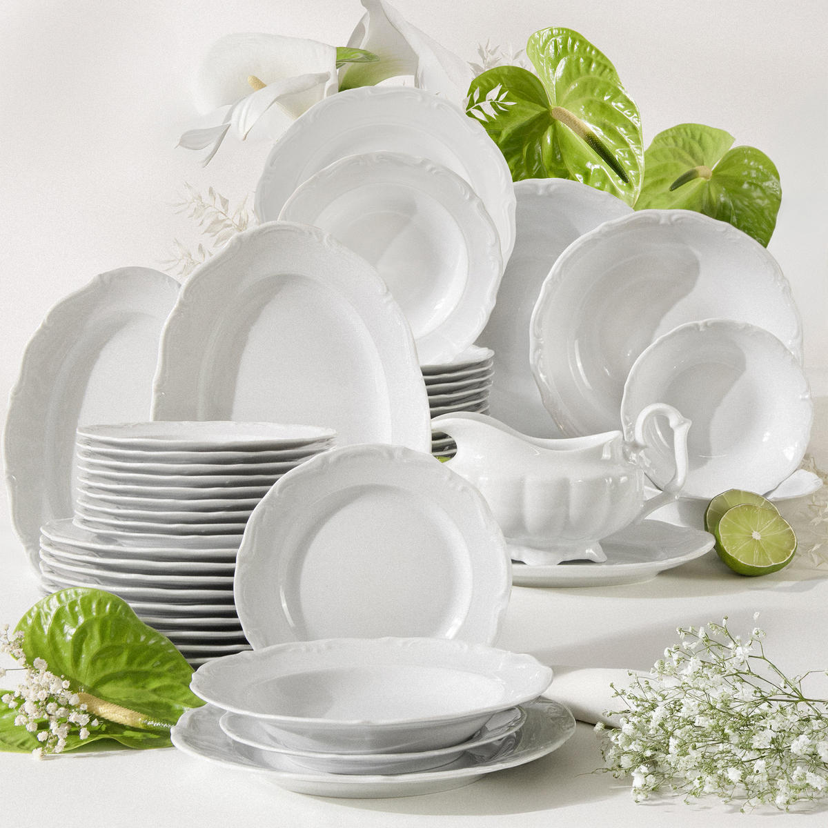 TAFELSERVICE Chodziez MARIA TERESA 44-tlg - Weiß, Keramik (25/2/25cm) - KONSIMO®