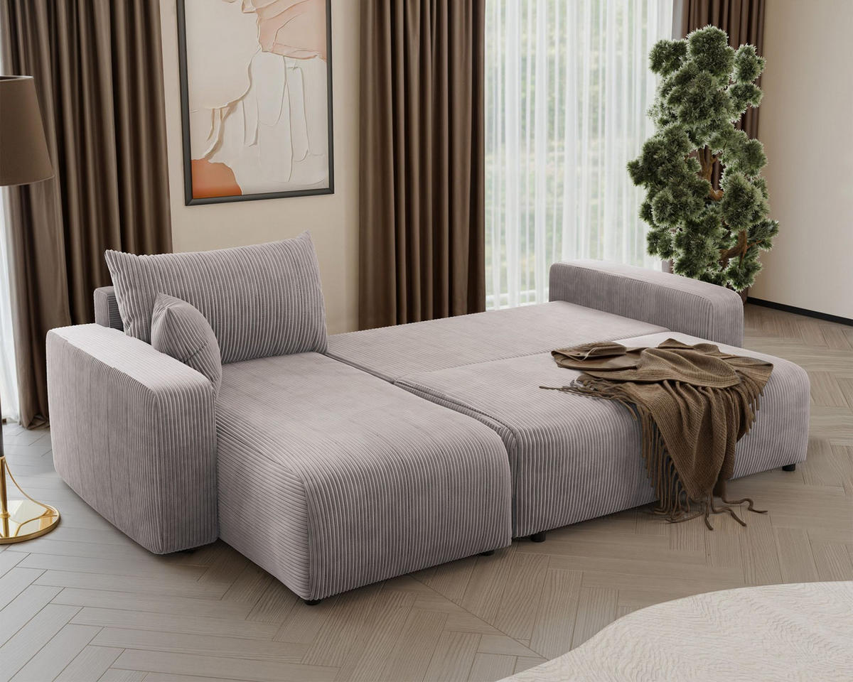 ECKSOFA Pianoni Hellbeige Cordbezug - Ecru/Schwarz, Kunststoff/Textil (244/140cm) - Selsey