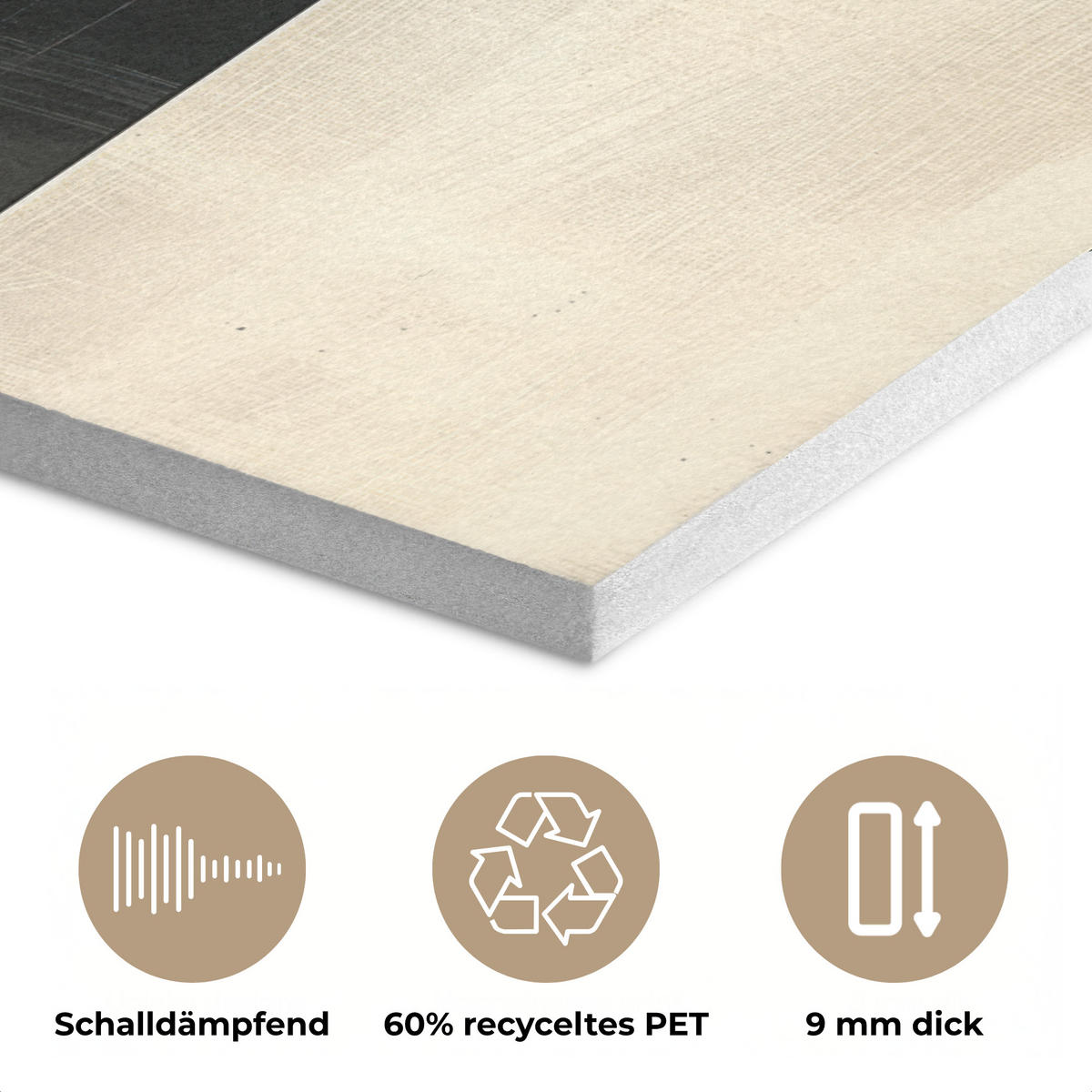 AKUSTIKPANEEL Abstrakt - Geometrische Formen - Schwarz - Gold 80x60 cm - Ecru, Textil (80/0.9/60cm) - MuchoWow