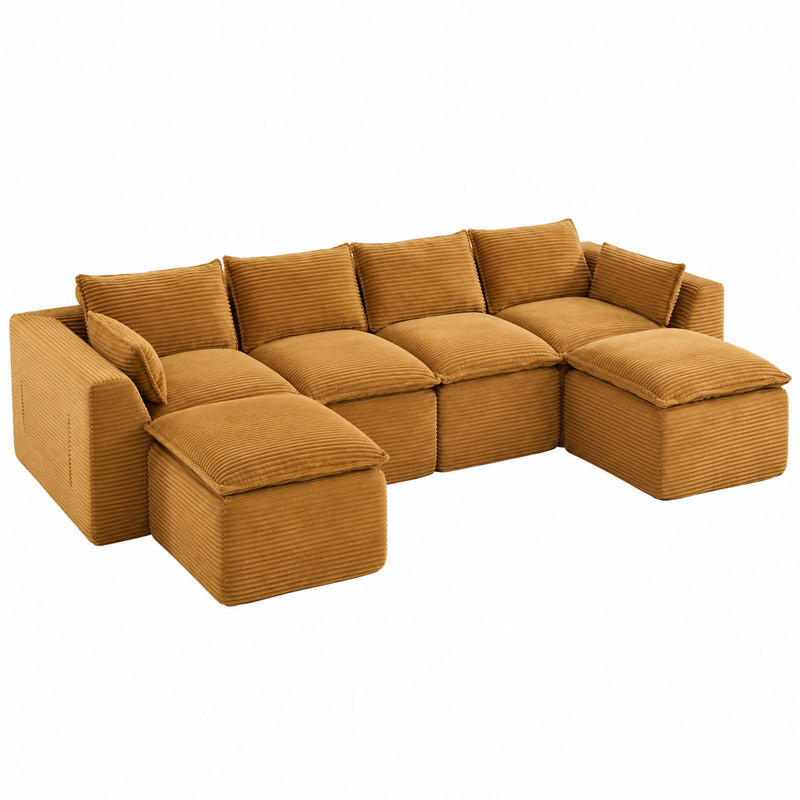 SOFA modular ca. 322 x 161 x 75 cm Cord Orange - Orange, Kunststoff (161/75/256cm) - Meubliv