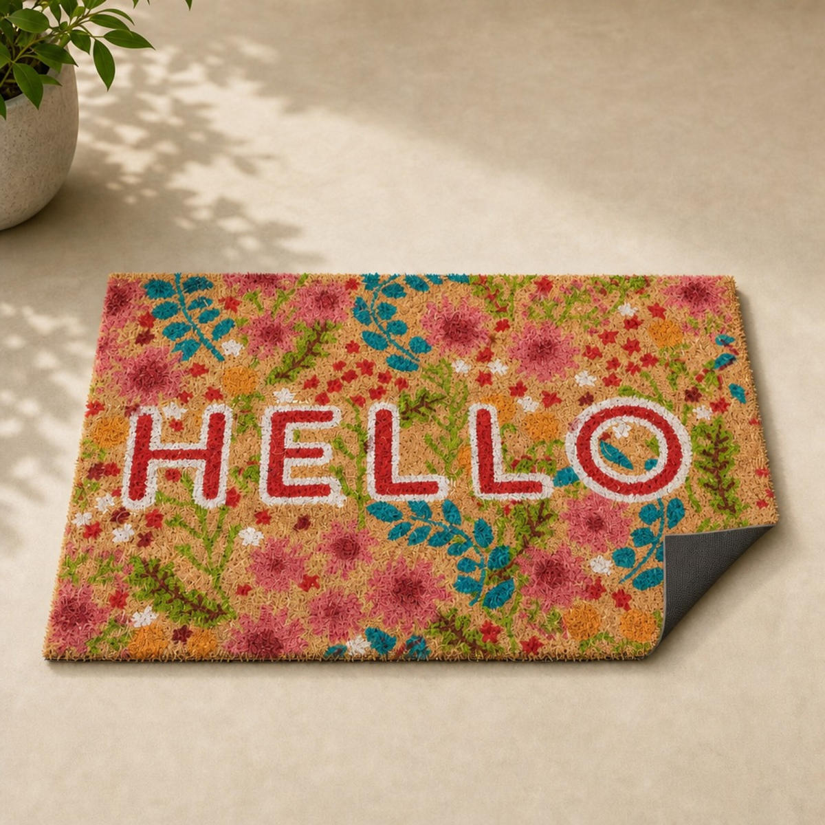 FUSSMATTE Mehrfarbig Kokos Hello 60x40 cm - Multicolor, Kunststoff/Textil (60/40cm) - Relaxdays