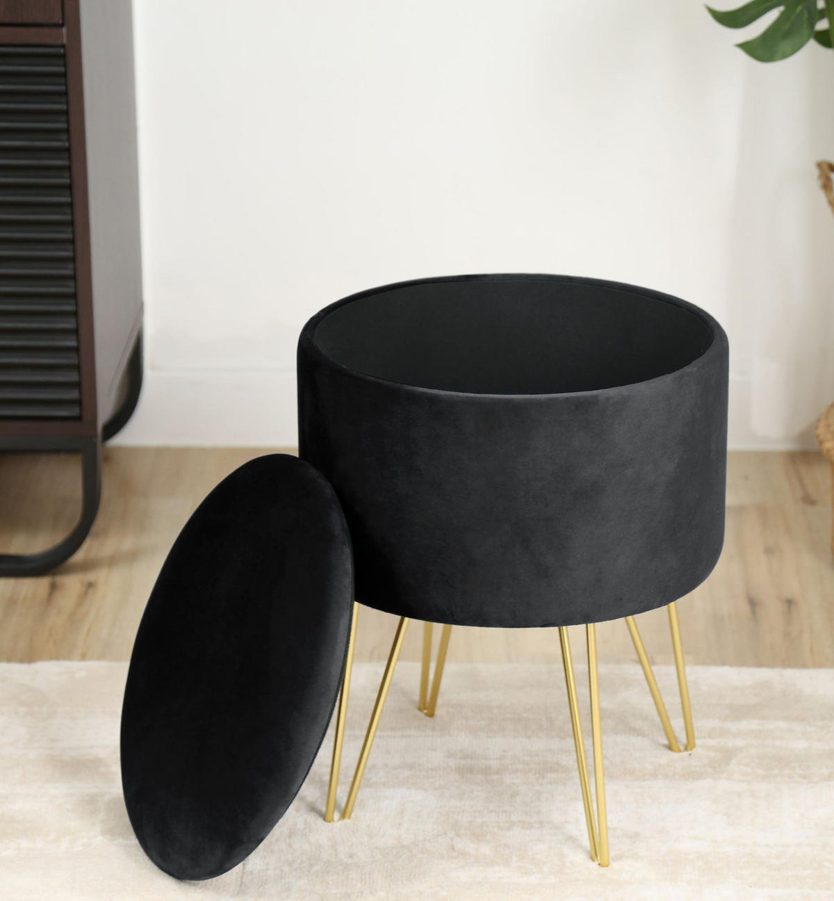 POLSTERHOCKER Schwarz 35/45/35 - Schwarz, Textil (35/45/35cm) - RAUMHIRSCH FURNITURE