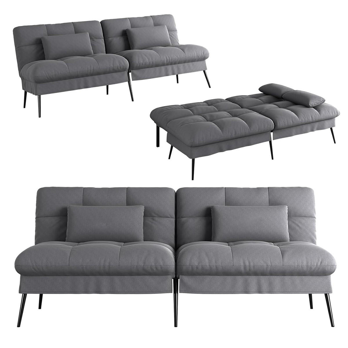 SCHLAFSOFA 3-Sitzer mit Bettfunktion und Stoffbezug, Grau - Grau, Textil (174/42/102cm) - Kaket