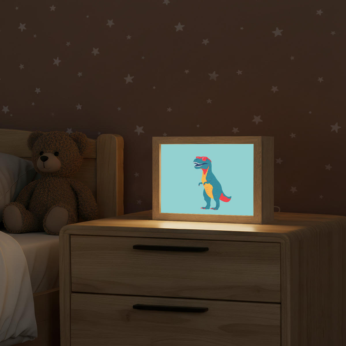 NACHTTISCHLAMPE Dinosaurier - Blau - Sonnenbrille 20x15 cm - Hellblau, Holzwerkstoff (8/20/15cm)