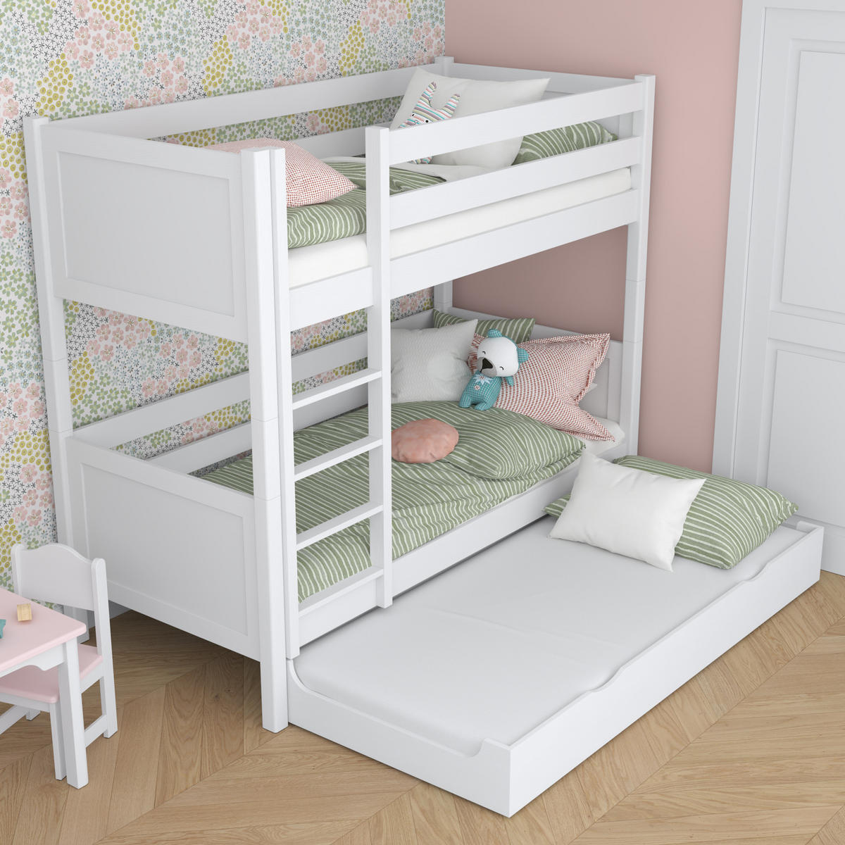 ETAGENBETT N02 mit Matratzenschublade Weiß 90/180 - Weiß, Naturmaterialien/Holz (90/180cm) - N-Wood