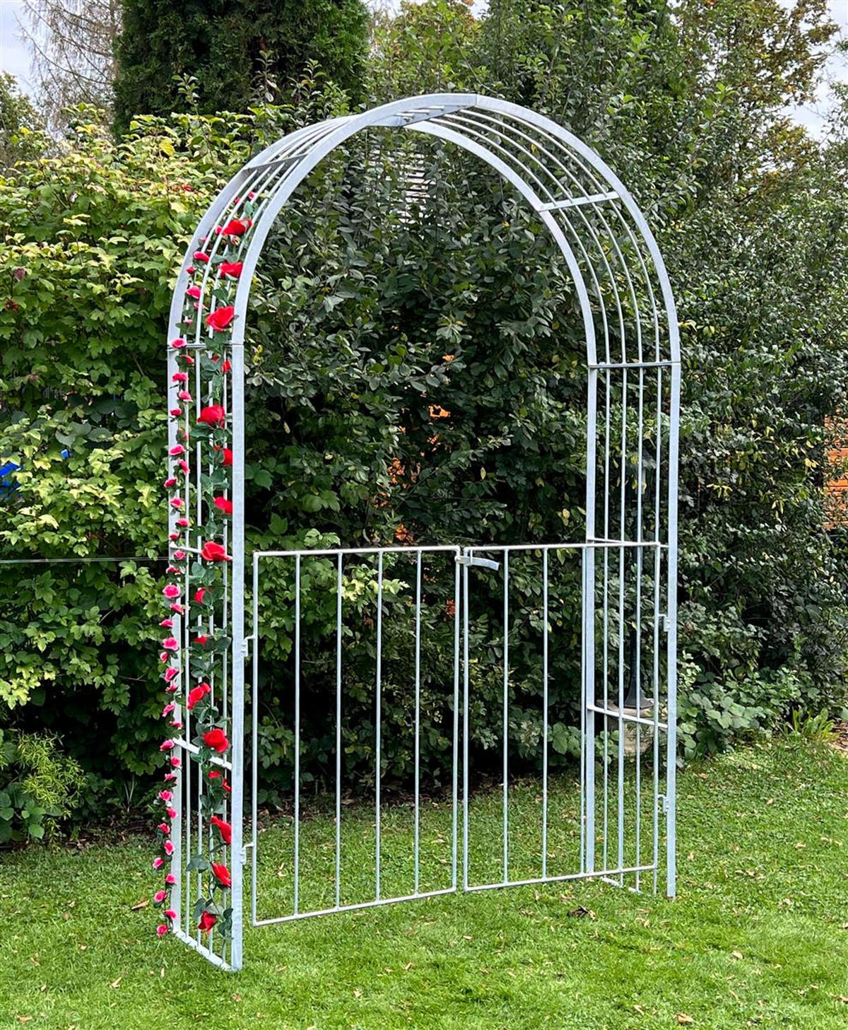 ROSENBOGEN mit Tor Metall verzinkt 140/40/230 cm - Grau, Metall (140/230/40cm) - DanDiBo