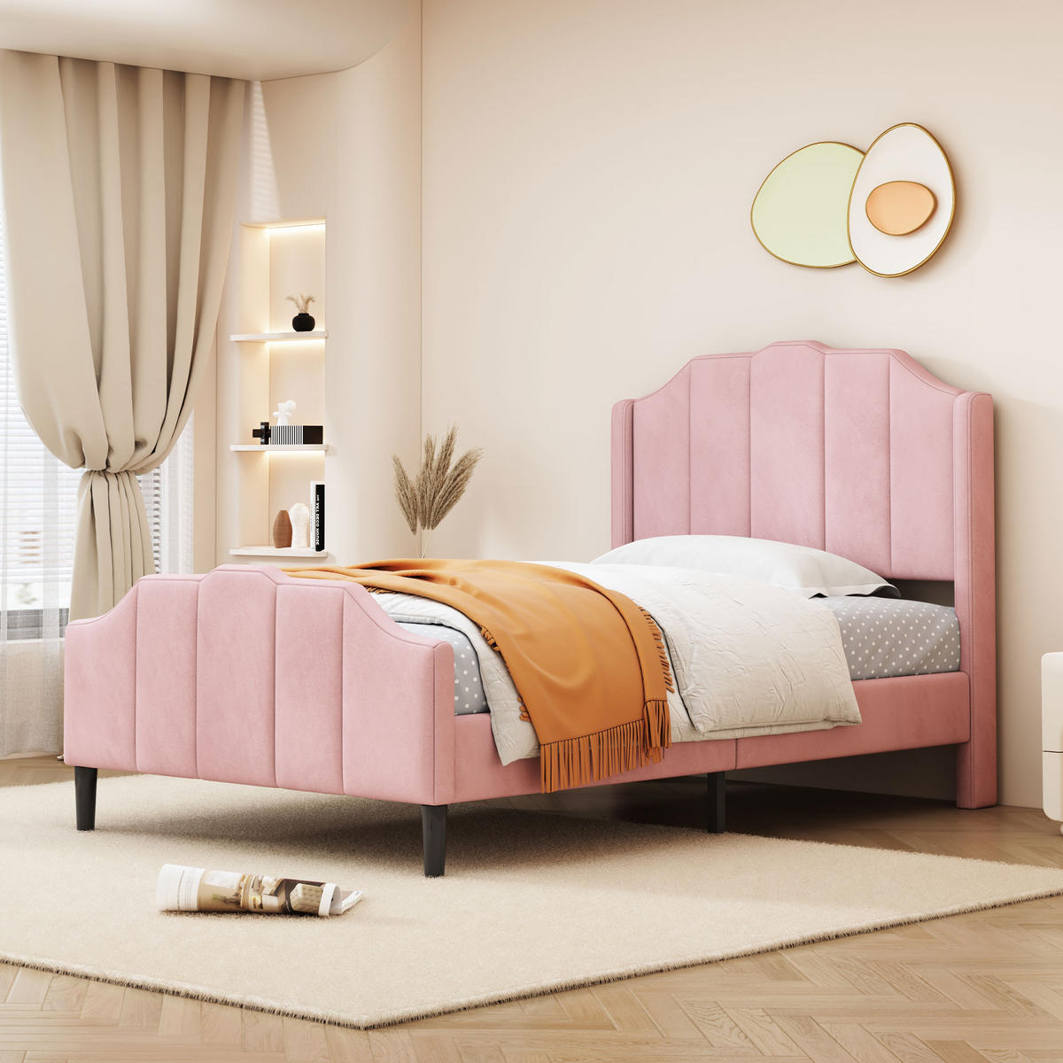 KINDERBETT 90x200 Samt rosa - Rosa, Textil (90/200cm) - LEBENLANG