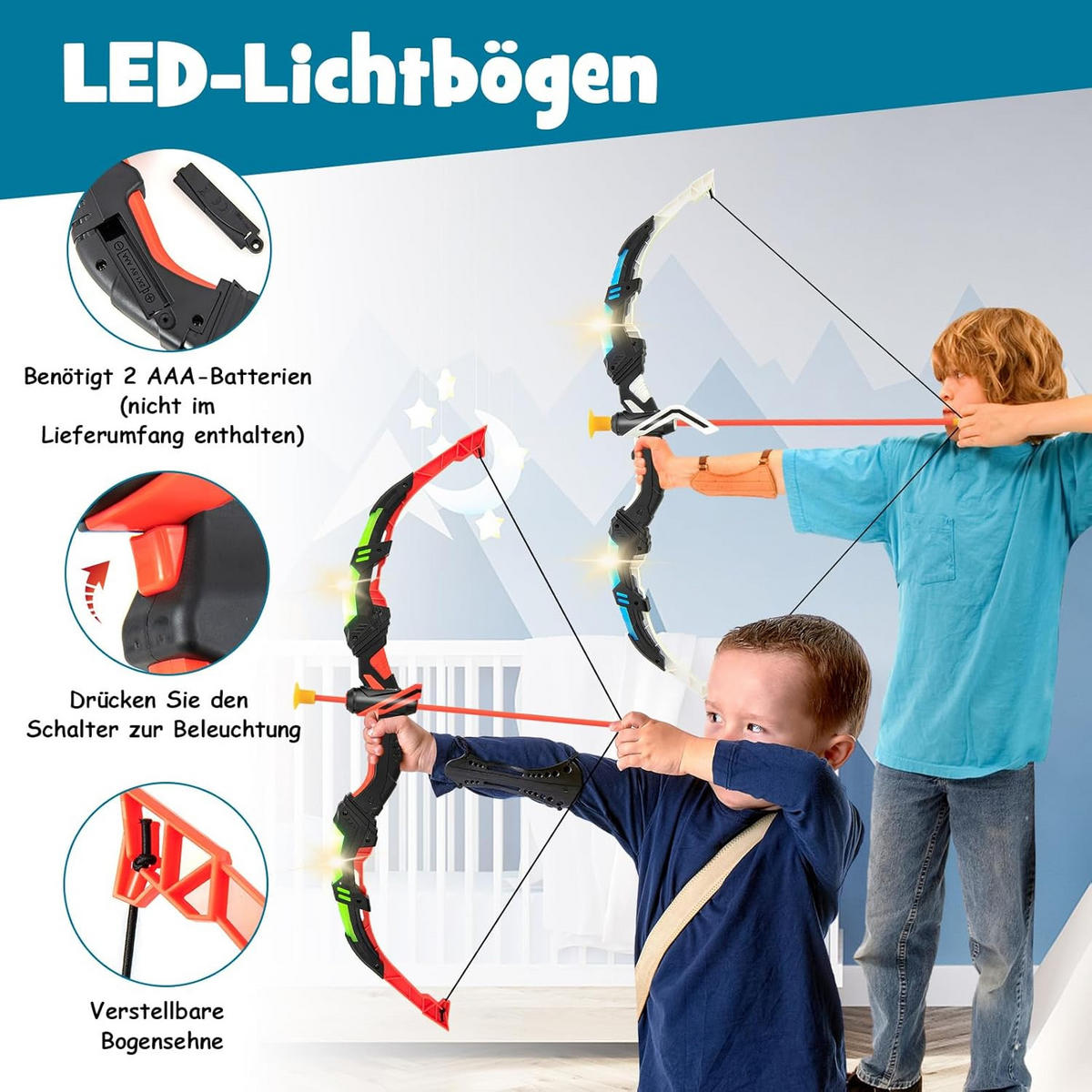 LIGHT Up Archery Toy Set Multicoloured - Multicolor, Metall (45/10.5/35cm) - COSTWAY