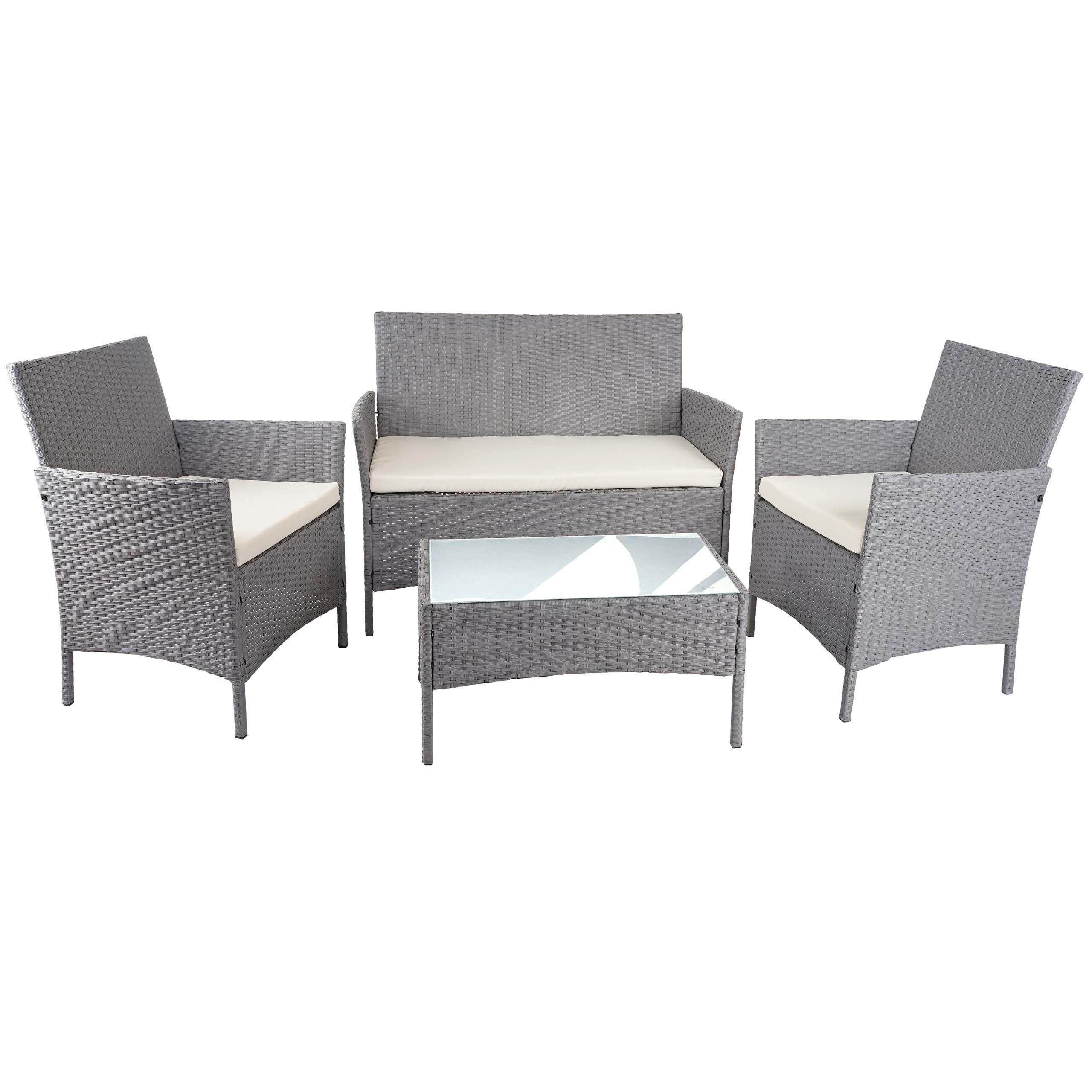POLY-RATTAN GARNITUR Grau, Cremeweiß - Weiß/Grau, Kunststoff - MCW