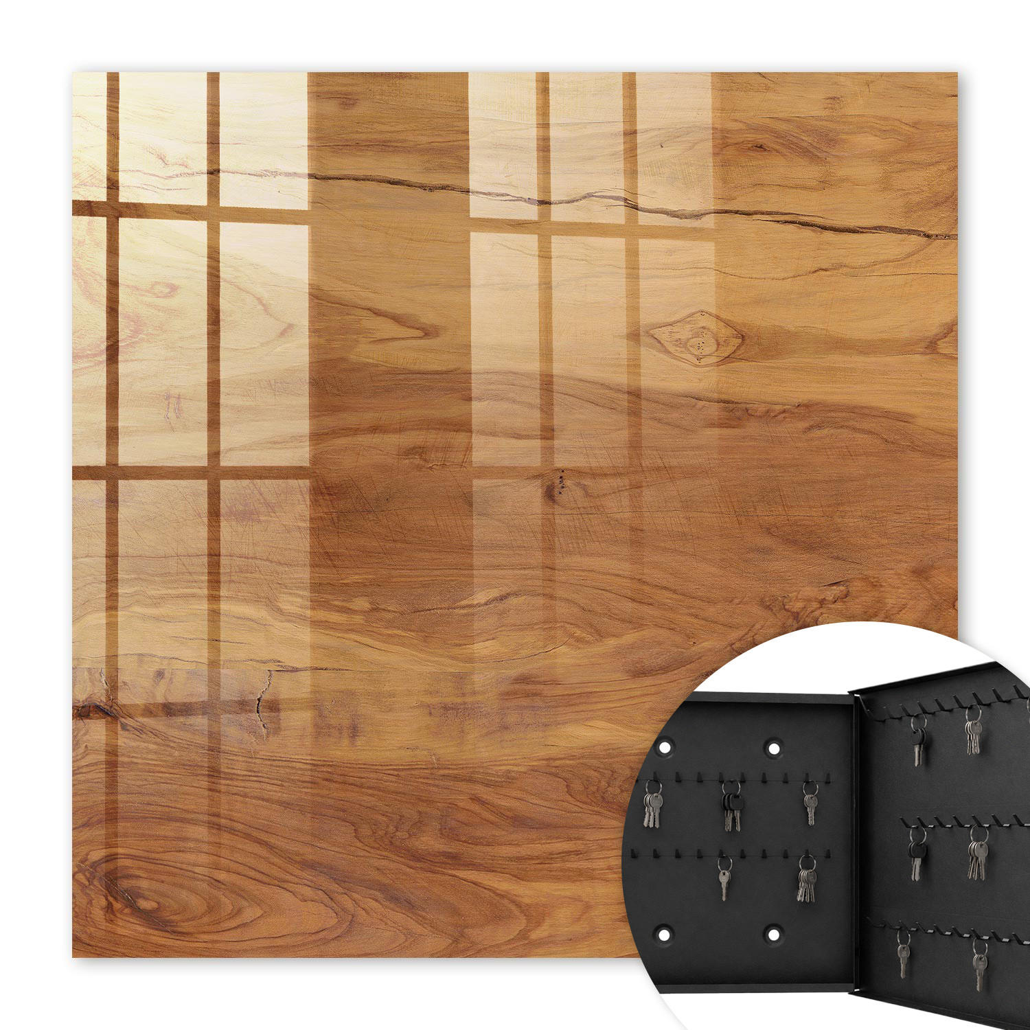 SCHLÜSSELBOX Schwarz 30x30 cm- Türöffnung nach rechts - Holzstruktur - Braun, Metall (30/30/5cm) - TULUP