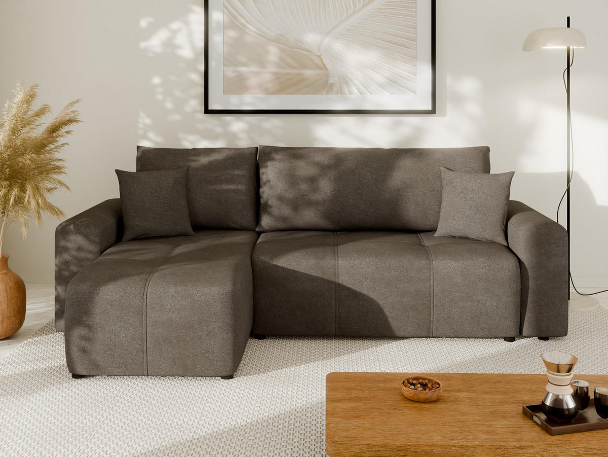ECKSOFA Nolani mit Schlaffunktion & Bettkasten – Modern & Bequem - Dunkelgrau, Kunststoff (248/145cm) - Panda Möbel