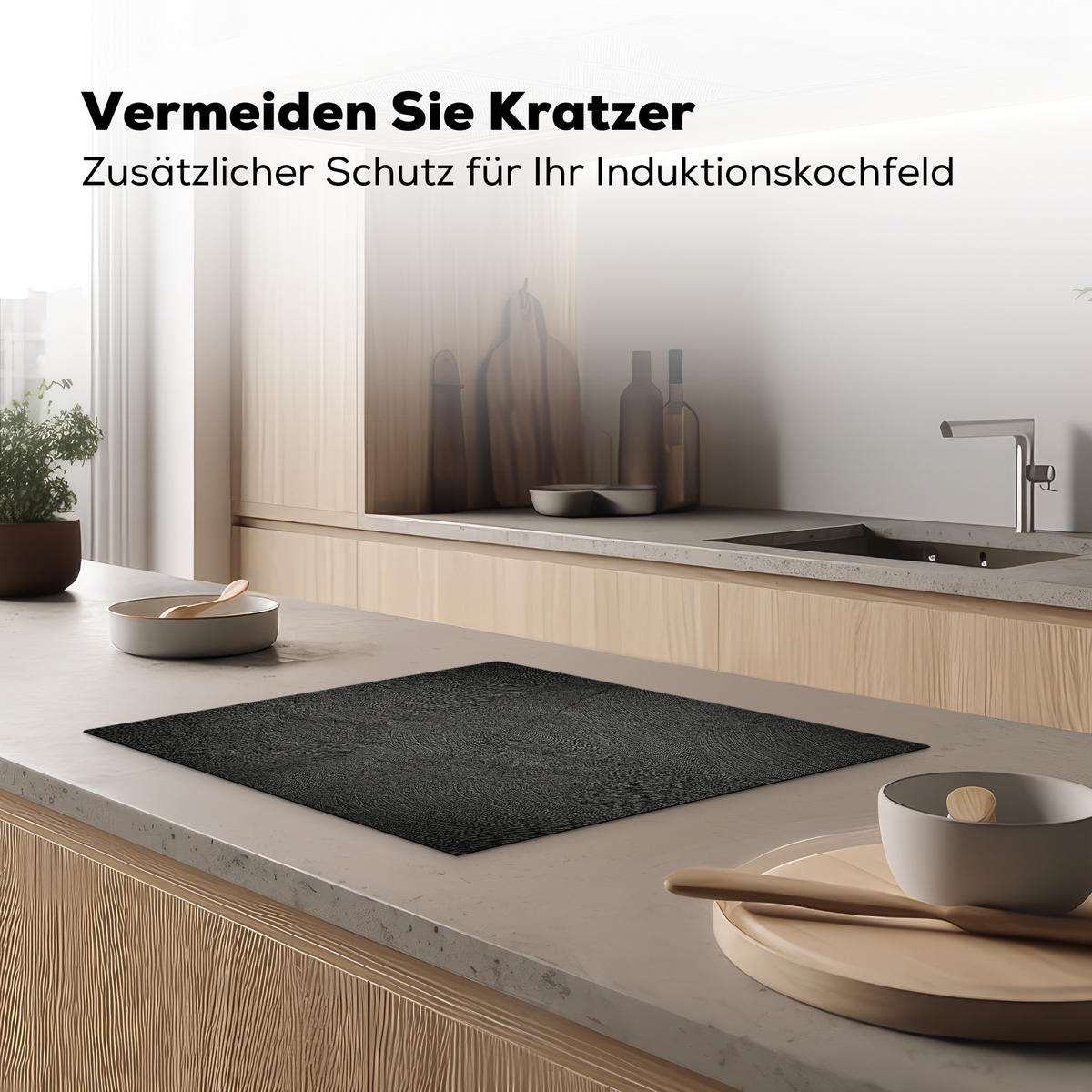 HERDABDECKPLATTE Beton - Schwarz - Industriell Herdabdeckung Induktionsfeld 65x52 cm - Anthrazit, Kunststoff (65/52/0.2cm) - MuchoWow