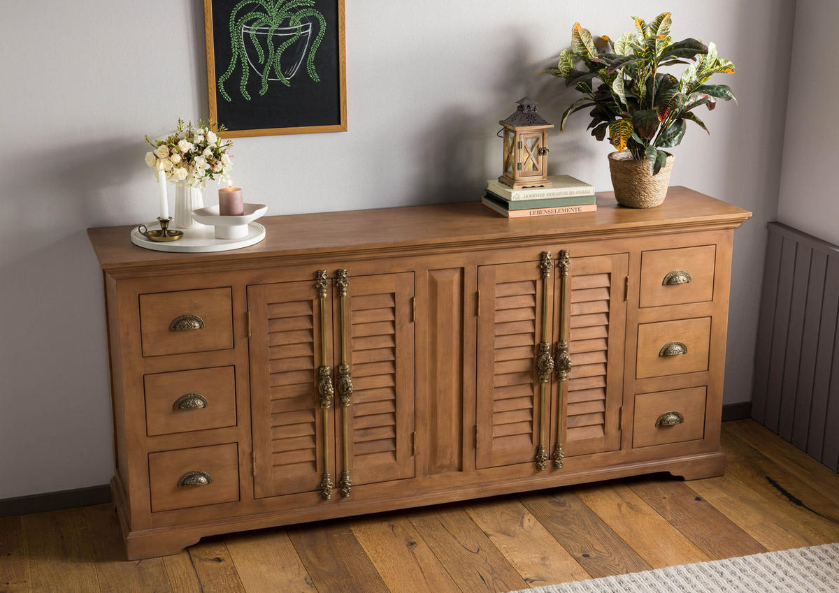 SIDEBOARD Mango 200x45x90 beige geölt TOULOUSE #17 - Beige, Holz (200/90/45cm) - Massivmoebel24