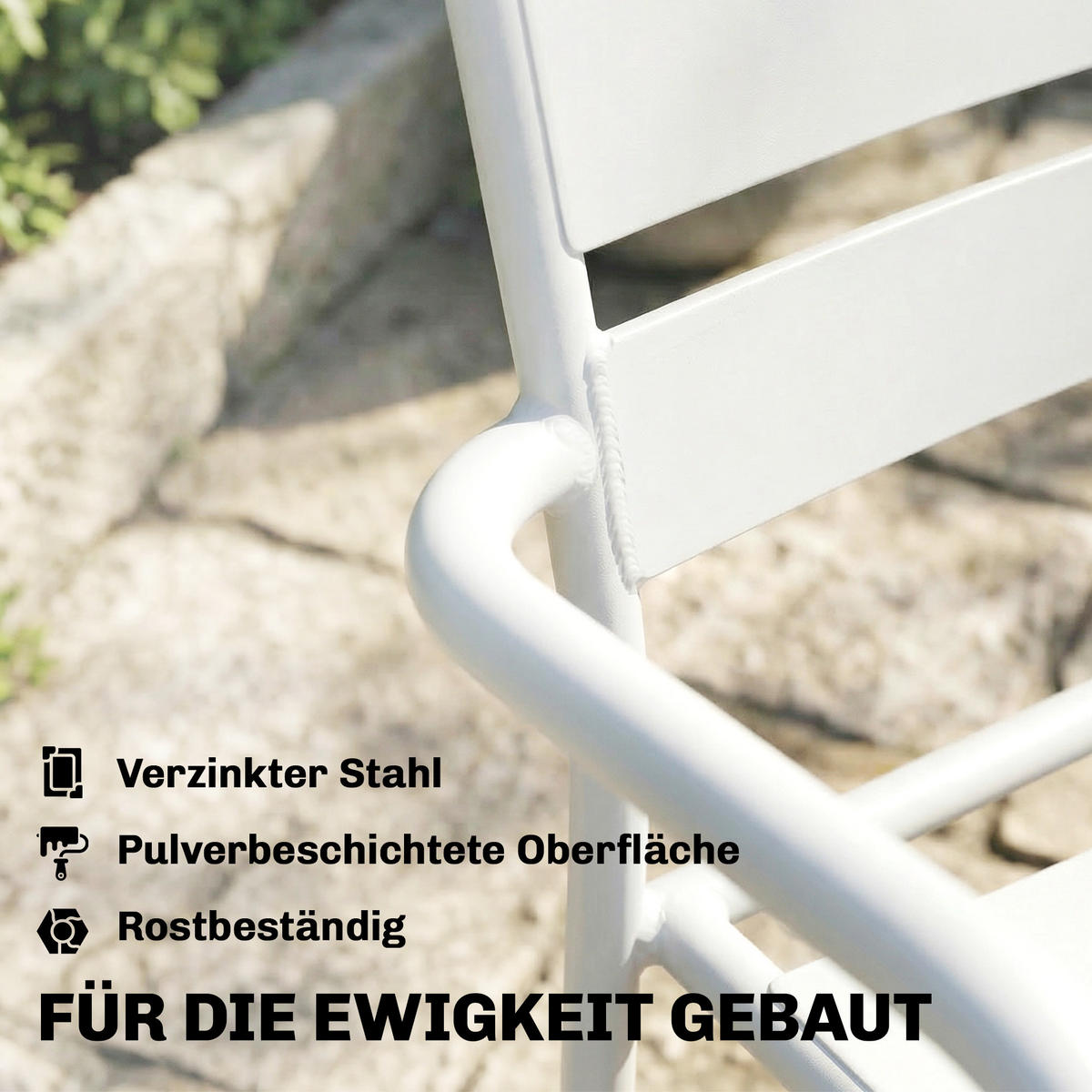 BISTRO-SET 3er Set Galvanisierter-Stahl Gehärtetes-Glas Weiß - Weiß, Metall - Outsunny