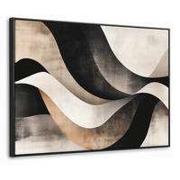 LEINWAND Bilder mit Rahmen - Abstrakt - Wellen - Schwarz - Verwittert - 80x60 - Trüffeleichefarben, Textil (80/60cm) - MuchoWow