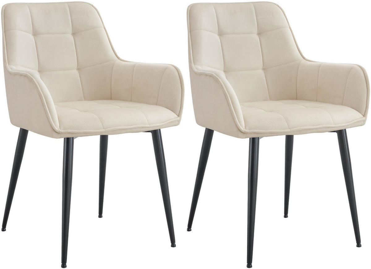 ESSZIMMERSTUHL 2er Set Samt Creme - Creme/Schwarz, Textil/Metall (58/86/62cm) - CLP