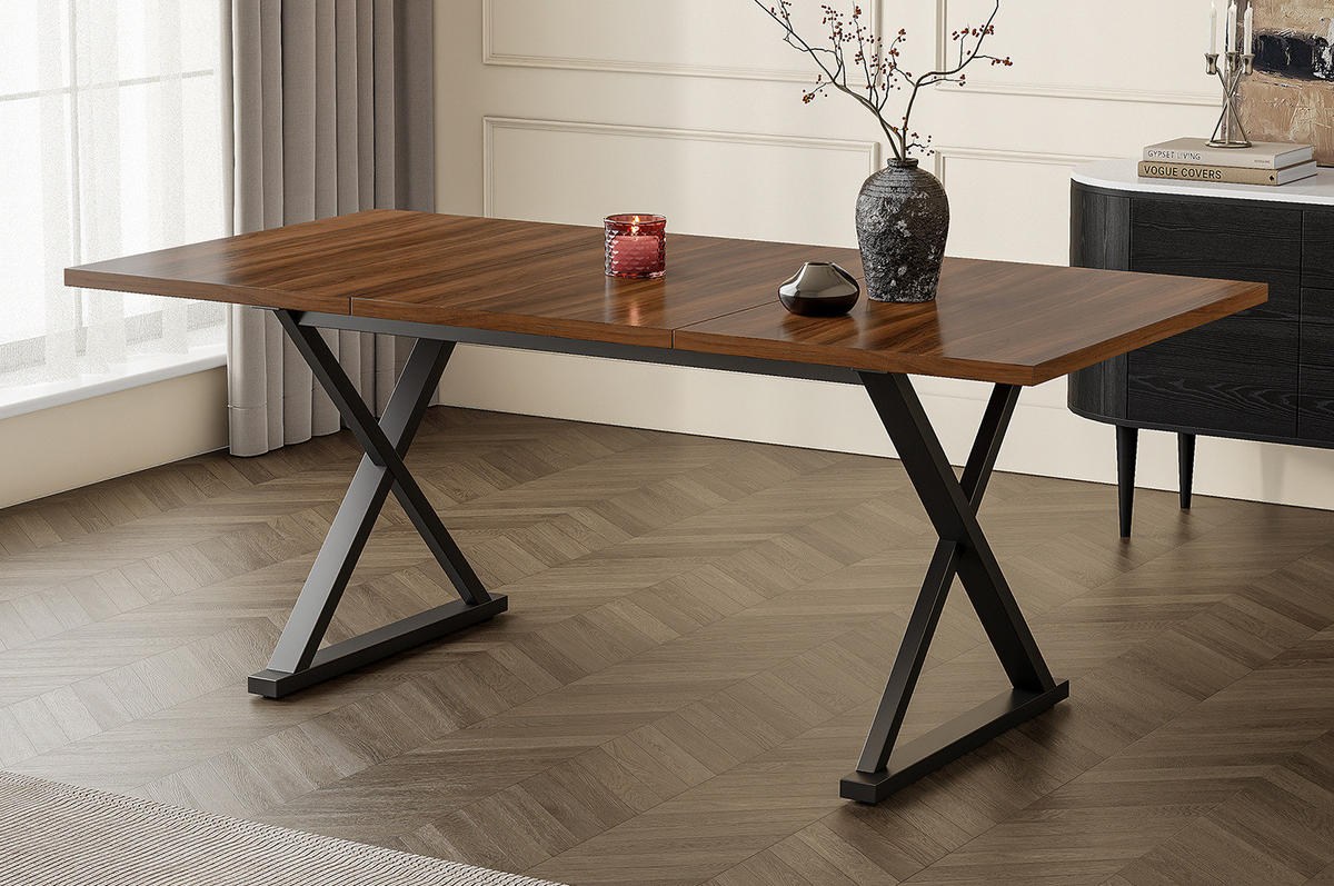 JEDÁLENSKÝ stôl 180/90/75 cm MDF v dekore orecha, čierny, pre 6–8 osôb - farba vlašského orecha, kompozitné drevo (180/90/75cm) - BEAOK
