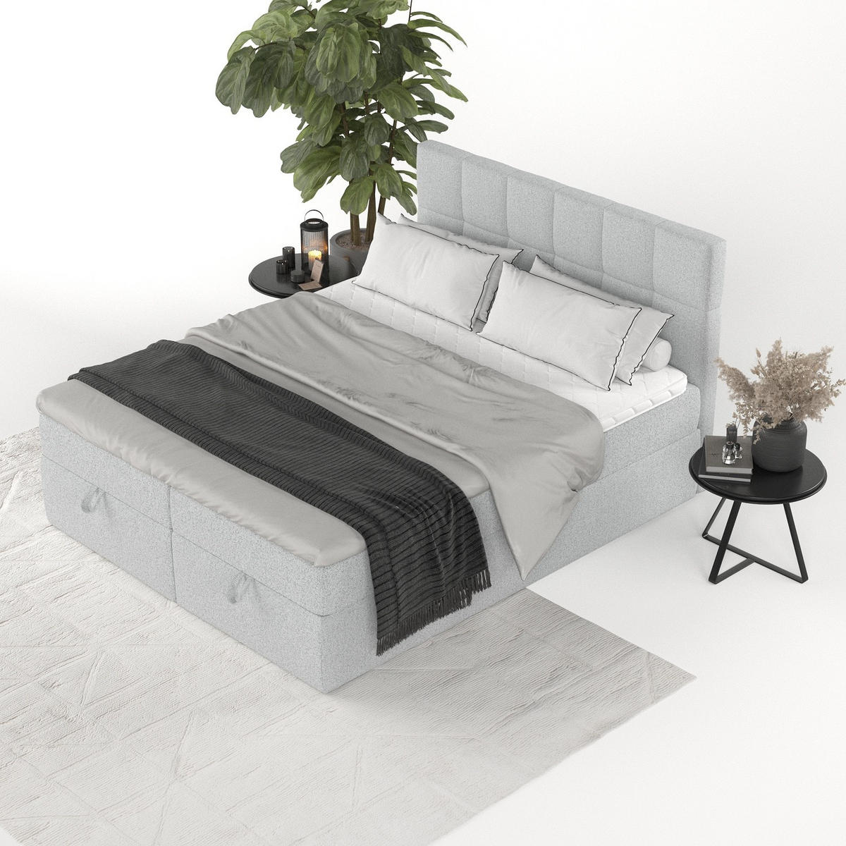 BOXBETT Savio 160/200 cm Hellgrau im Riva Stoff - Hellgrau/Schwarz, Holz/Holzwerkstoff (160/200cm) - AltaBeds