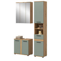 BADMÖBEL-SET Salbei grün, Eiche Artisan 112 cm 3-teilig, Badkombination in modernem Design - Salbeigrün/Schwarz, Glas/Holzwerkstoff (112/191/34cm) - Inn.Furn