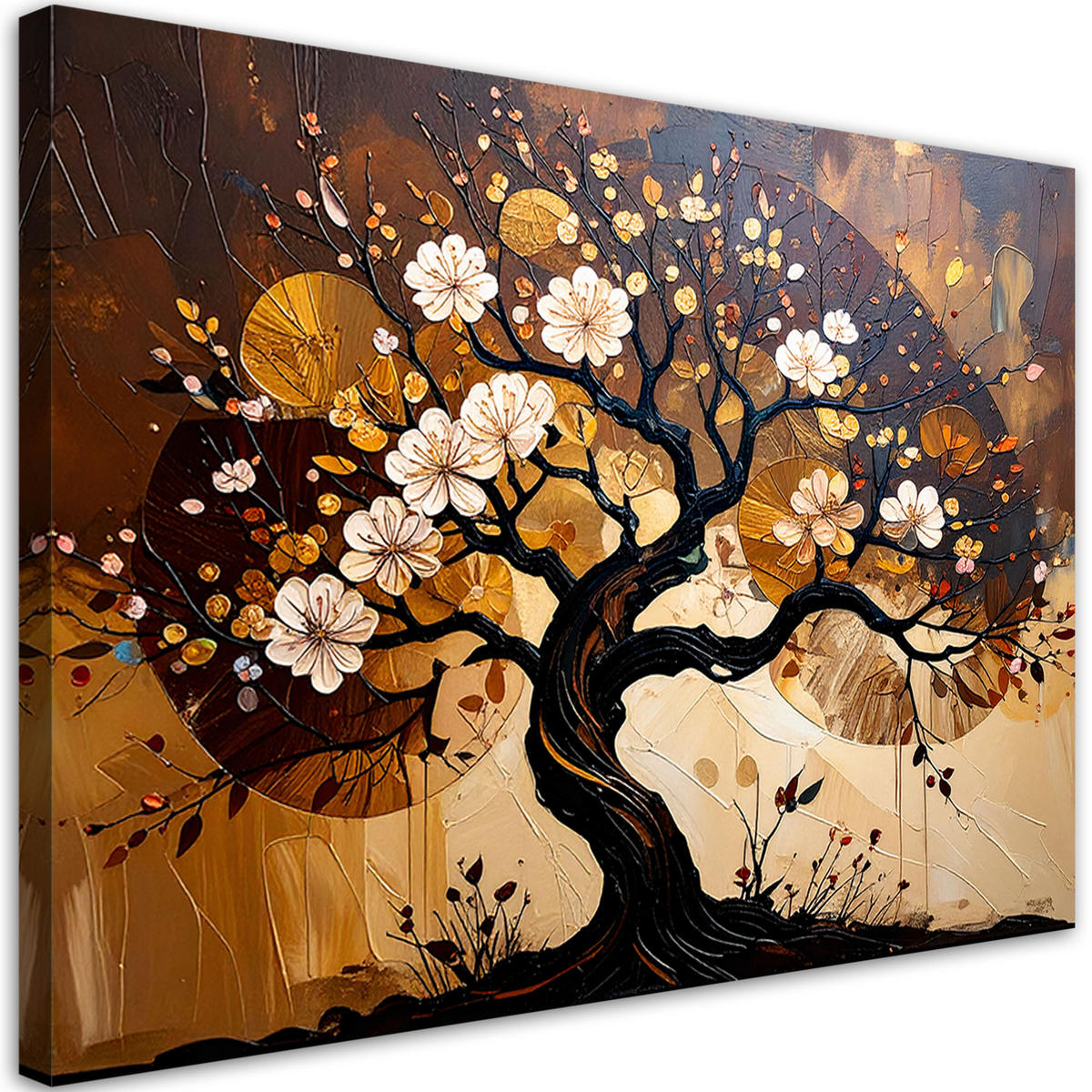 LEINWANDBILD Baum des Lebens Abstraktion Landschaft Braun 90x60cm - Beige, Textil (90/60cm) - Feeby