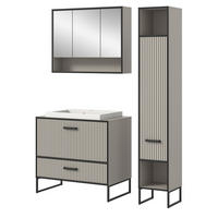 BADMÖBEL-SET schwarz, sand mit Waschbecken 125 cm, Kombination mit Soft-Close - Sandfarben/Schwarz, Glas/Keramik (125/192/48cm) - Inn.Furn