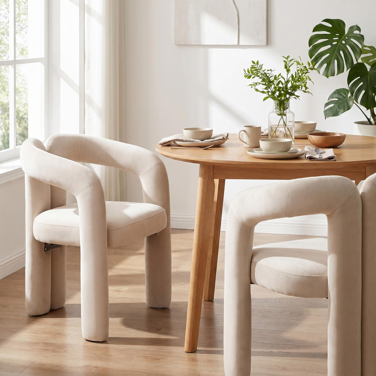 ESSZIMMERSTUHL 2er-Set Samt Sessel Modernes Design Holzbeine - Beige, Textil (64/71/50.5cm) - Urban Meuble