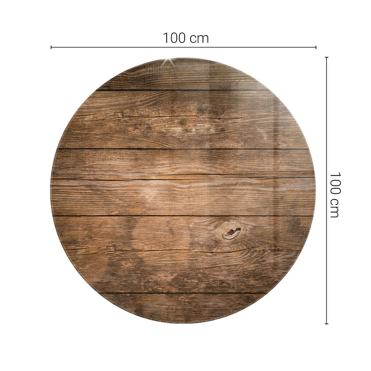 TISCHPLATTE Ø100 cm Holzstruktur Rundplatte - Dunkelbraun, Glas (100/100/0.4cm) - TULUP