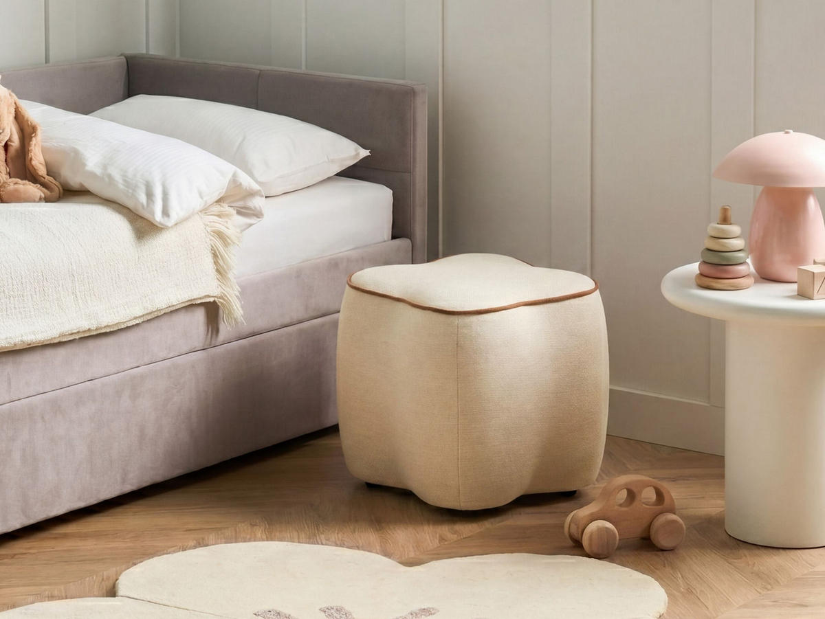 POUF Stoff Hellbeige Juno - Beige/Braun, Textil (35/38/35cm) - Beliani
