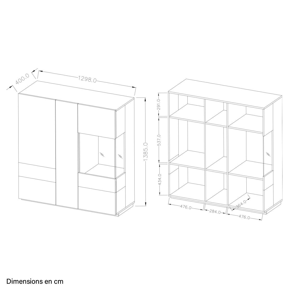 VITRÍNA Andrea Bílá a dřevo - bílá, kompozitní dřevo (130/139/40cm) - Petits-meubles
