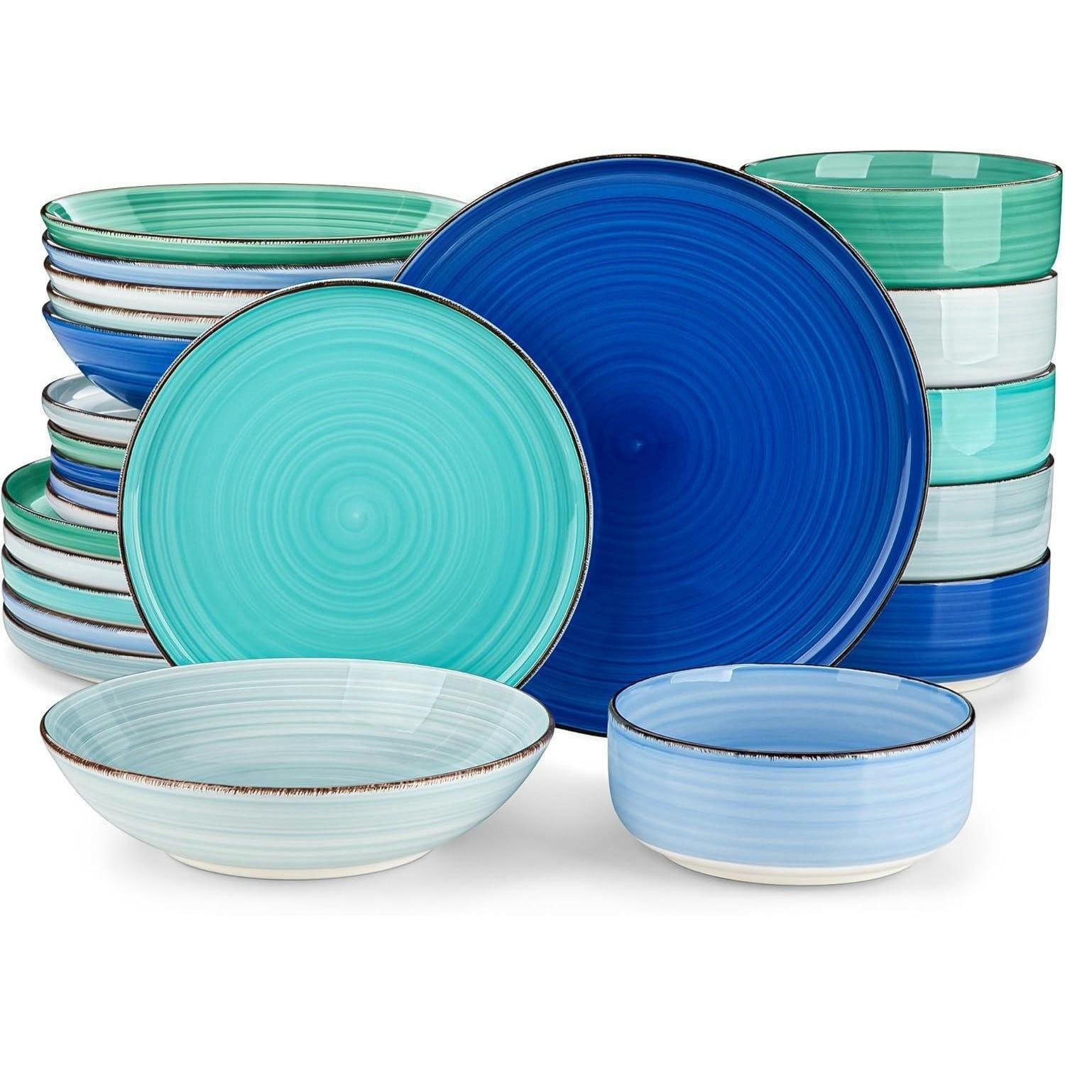 TAFELSERVICE 24-teiliges Set Steingut Blau - Multicolor, Keramik (30.5/30.5/55.9cm)
