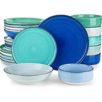 TAFELSERVICE 24-teiliges Set Steingut Blau - Multicolor, Keramik (30.5/30.5/55.9cm)