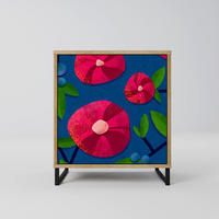 SIDEBOARD SPRING THOUGHTS, Eichefarben, 57,5x42x67,5 cm, Schwarze Metall-Rahmenfüße - Eichefarben/Multicolor, Holzwerkstoff/Metall (57.5/67.5/42cm) - SpaceRebels