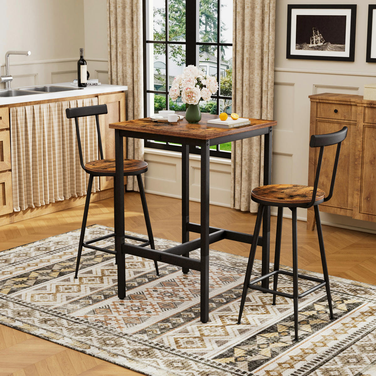 BARTISCH-SET DE-39323 2-teilig mit Rückenlehnen Schwarz - Schwarz, Holzwerkstoff (60/92/60cm) - ComfortXL