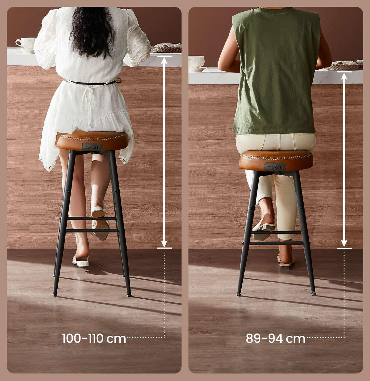 BARHOCKER Metall Kunstleder Braun Schwarz 2er Set 76,2x51,6x33 cm - Schwarz/Braun, Holzwerkstoff/Textil (33/76/33cm) - Begryf