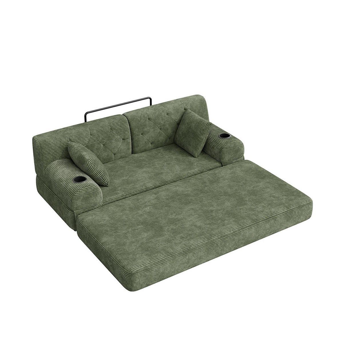 2-SITZER-SOFA – Cord, Metallrahmen, Becherhalter, kompakt, Grün - Grün, Textil (80/81/168cm) - KOMHTOM