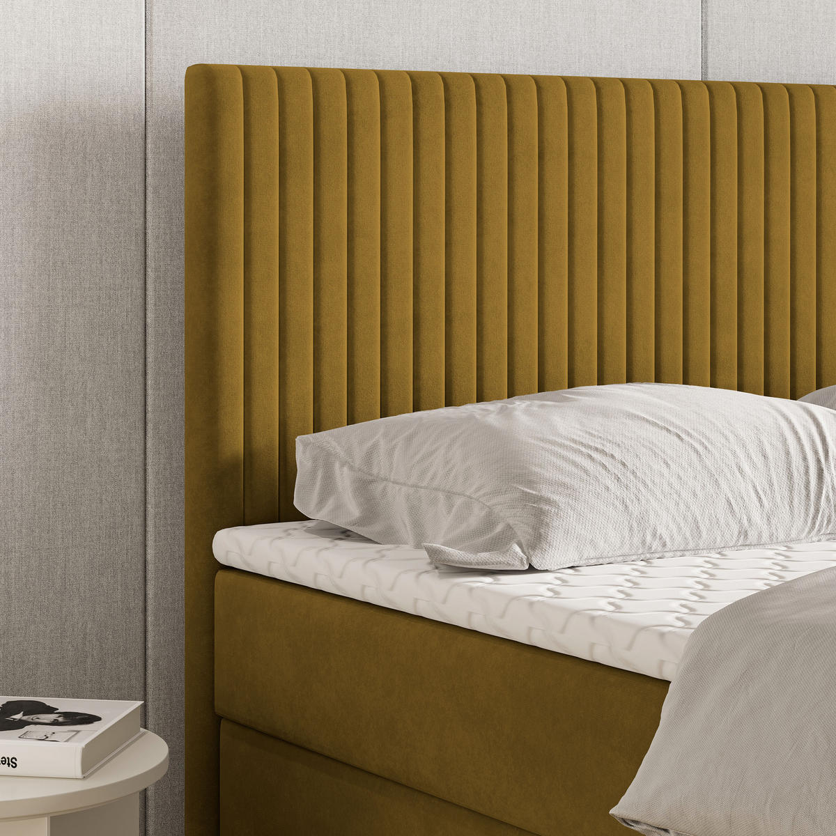 BOXBETT TERVAN 140x200 cm mit Matratze und Topper - Gelb - Gelb, Holz (140/200cm) - MASSENO