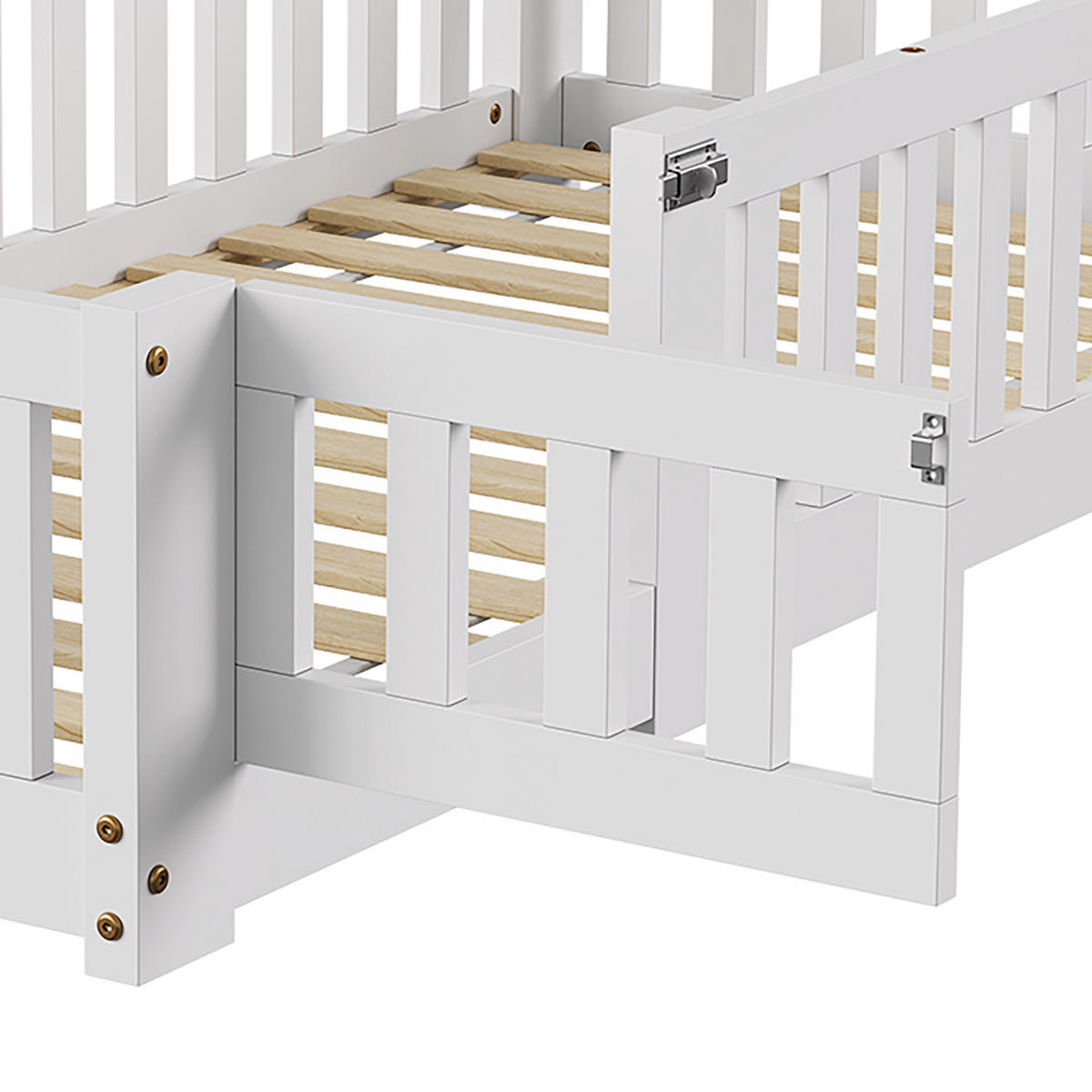 BODENBETT Modern mit Schließbarer Sicherheitstür 120/200 cm Kiefer-Massivholz Weiß - Weiß, Holz (120/200cm) - Creahappy