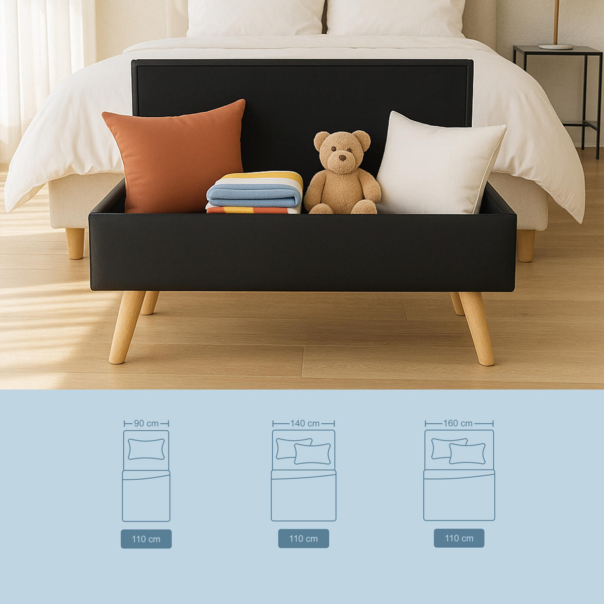 SITZBANK - Schwarz/Naturfarben, Holz/Holzwerkstoff (110/40/40cm) - Relaxdays